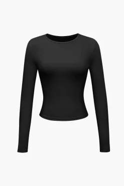 Basic Solid Round Neck Long Sleeve Top