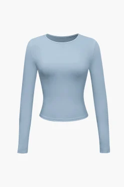 Basic Solid Round Neck Long Sleeve Top