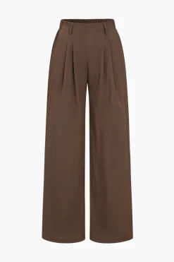 Basic Solid Ruched Wide Leg Trousers