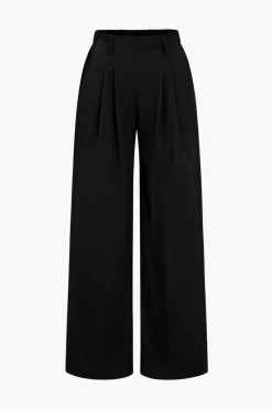 Basic Solid Ruched Wide Leg Trousers