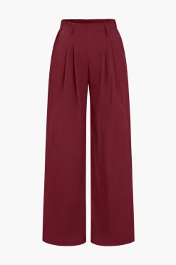 Basic Solid Ruched Wide Leg Trousers