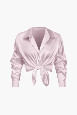 Basic Solid Satin Long-Sleeve Shirt