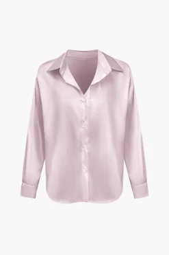 Basic Solid Satin Long-Sleeve Shirt