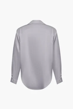 Basic Solid Satin Long-Sleeve Shirt
