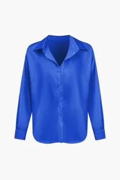 Basic Solid Satin Long-Sleeve Shirt
