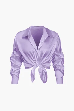 Basic Solid Satin Long-Sleeve Shirt