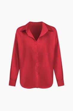 Basic Solid Satin Long-Sleeve Shirt