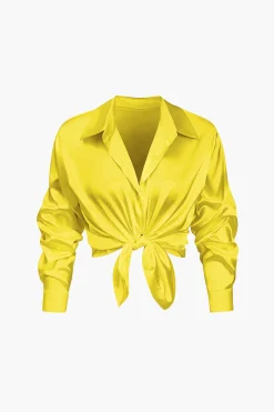 Basic Solid Satin Long-Sleeve Shirt