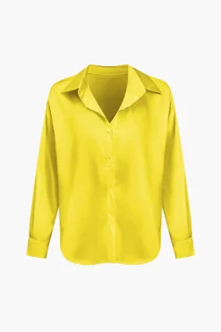 Basic Solid Satin Long-Sleeve Shirt
