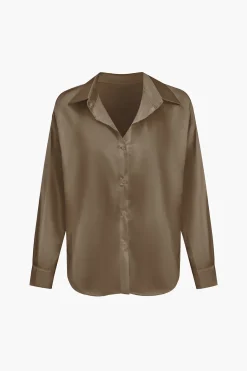 Basic Solid Satin Long-Sleeve Shirt