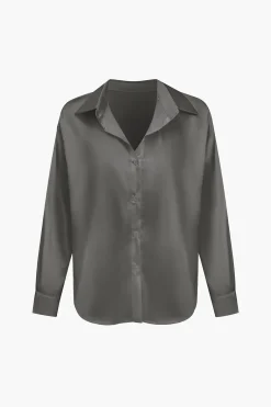Basic Solid Satin Long-Sleeve Shirt