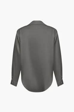Basic Solid Satin Long-Sleeve Shirt
