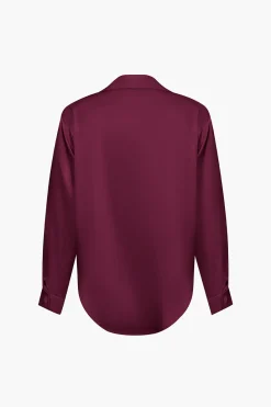 Basic Solid Satin Long-Sleeve Shirt