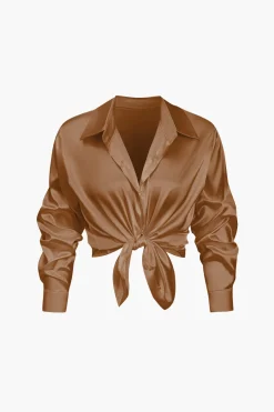 Basic Solid Satin Long-Sleeve Shirt
