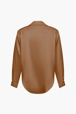 Basic Solid Satin Long-Sleeve Shirt