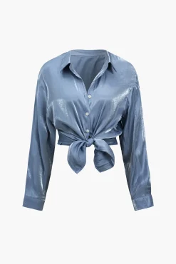 Basic Solid Shiny Shirt And Loose Trouser Set