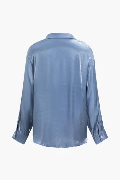 Basic Solid Shiny Shirt And Loose Trouser Set