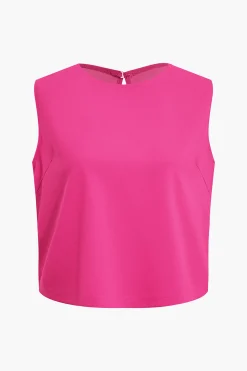 Basic Solid Sleeveless Top And Straight Leg Pants Set