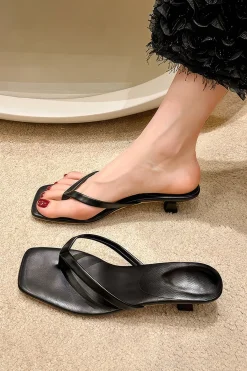 Basic Square Toe Thong Heeled Sandals