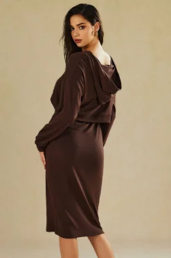 Basic V-neck Sleeveless Maxi Dress And Hooded Crop Sweatshirt Set