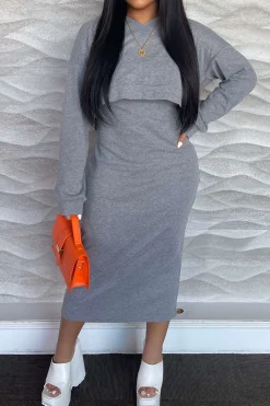 Basic V-neck Sleeveless Maxi Dress And Hooded Crop Sweatshirt Set