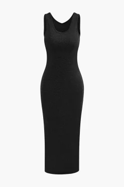 Basic V-neck Sleeveless Maxi Dress And Hooded Crop Sweatshirt Set
