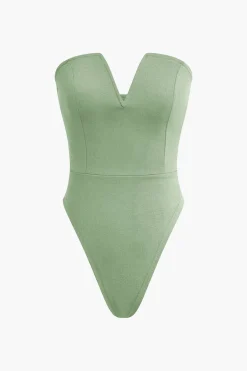 Basic V-neck Strapless Bodysuit