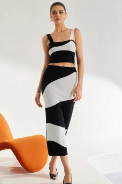 Basic Zebra Print Knit Cami Top And Skirt Set