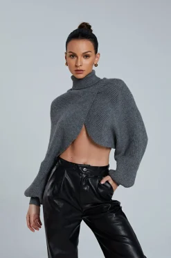 Batwing Sleeve Turtleneck Crop Sweater