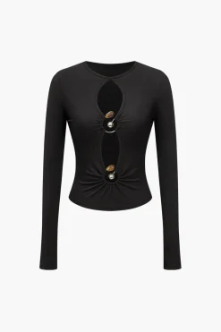 Bead Detail Cut Out Long Sleeve Top