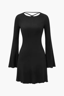 Bell Sleeve Back Lace Up Detail Mini Dress