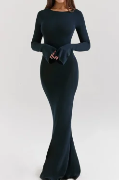 Bell Sleeve Backless Long Sleeve Maxi Dress