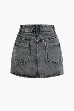 Belt Detail Flap Pocket Denim Mini Skirt