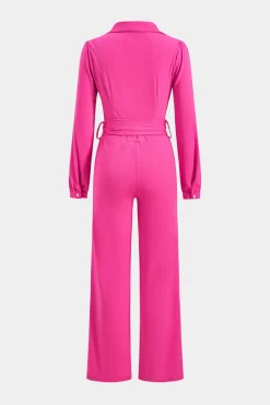 Belted Button Long Sleeve Jumpsuit