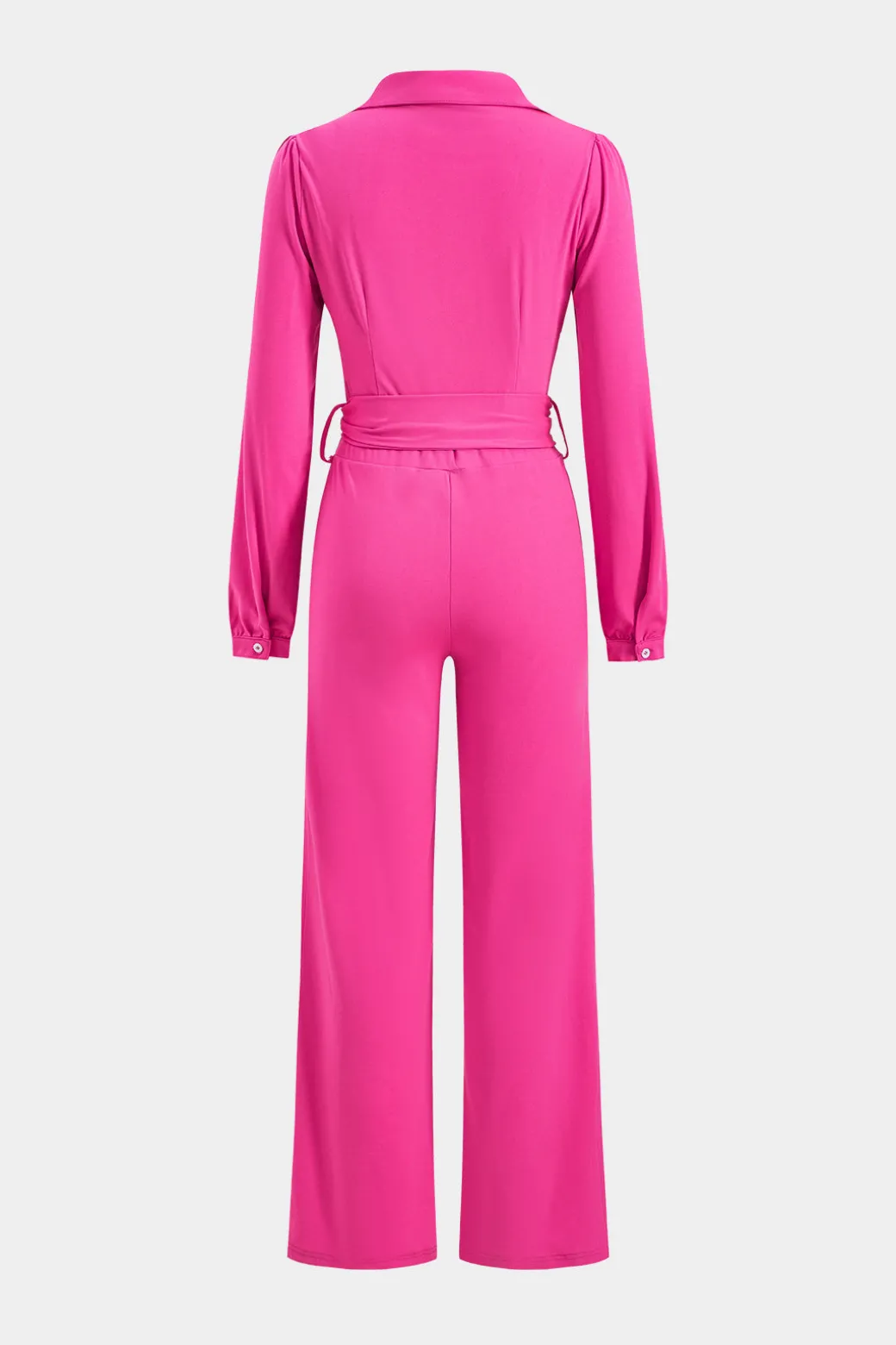 Belted Button Long Sleeve Jumpsuit