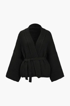Belted V-neck Sweater Cardigan