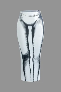 Body Print Long Sleeve Top And Maxi Skirt Set