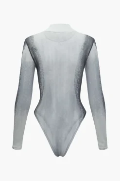 Body Print Mesh Long Sleeve Bodysuit