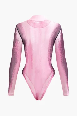 Body Print Mesh Long Sleeve Bodysuit