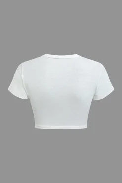 Body Print Round Neck Crop T-shirt