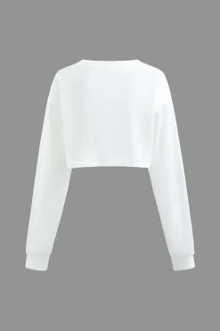 Body Print Round Neck Long Sleeve Crop Top