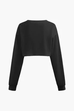 Body Print Round Neck Long Sleeve Crop Top