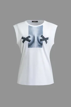 Body Print Sleeveless T-shirt