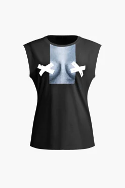 Body Print Sleeveless T-shirt
