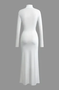 Body Print Turtle Neck Long Sleeve Maxi Dress