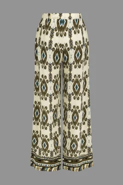 Bohemian Print Shirred Waistband Trousers
