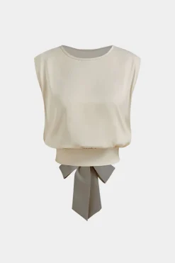 Bow Back Round Neck Short Sleeve Top And Wide Leg Pants Set