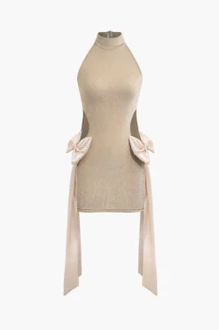 Bow Cut Out Mock Neck Mini Dress