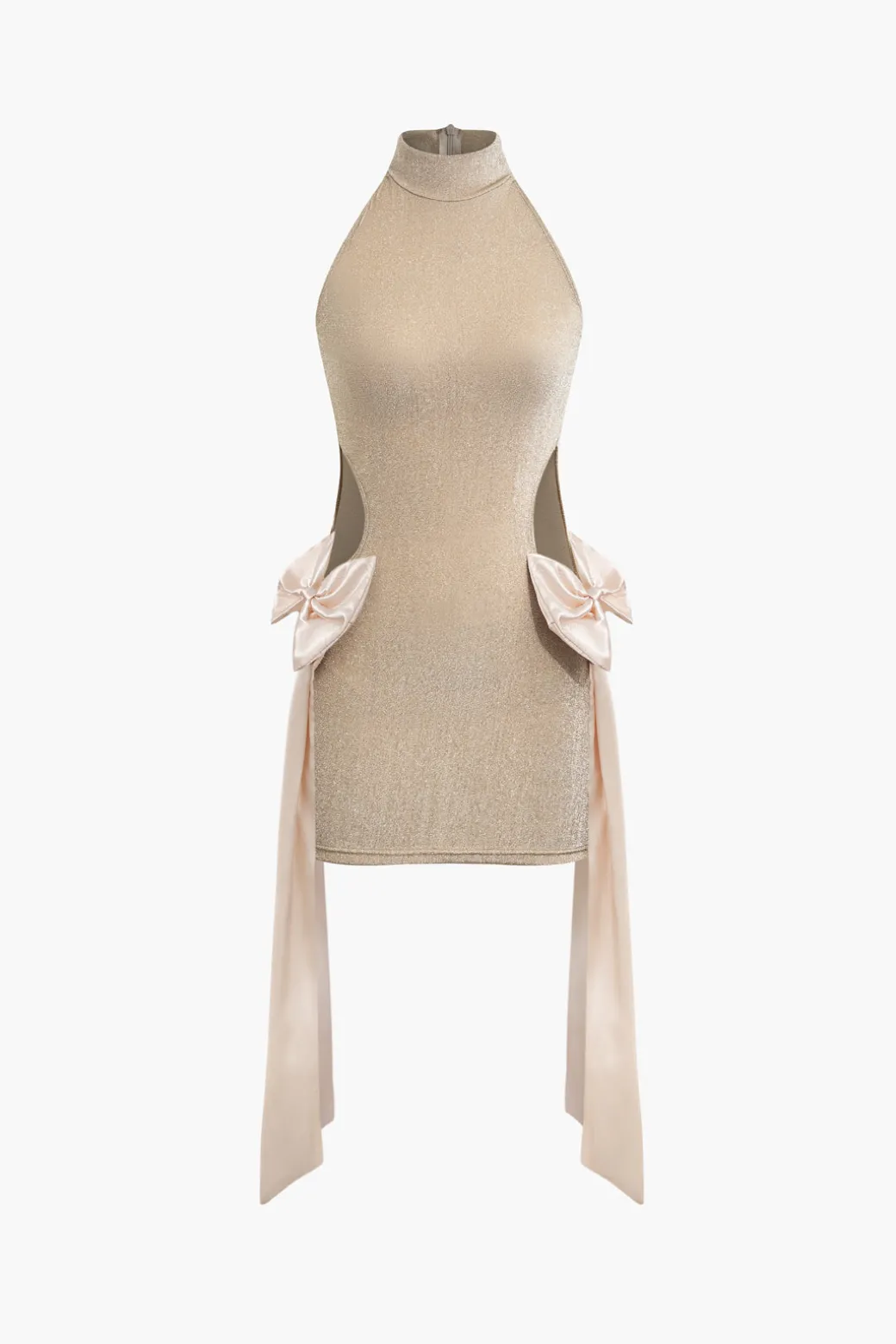 Bow Cut Out Mock Neck Mini Dress
