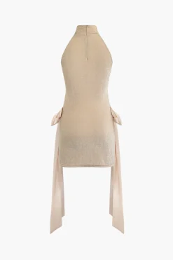 Bow Cut Out Mock Neck Mini Dress